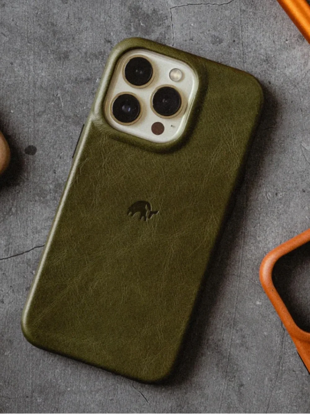 Bullstrap Olive Green Leather Case for iPhone 13 mini